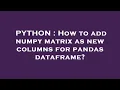 PYTHON How to add numpy matrix as new columns for pandas dataframe