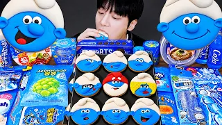 ASMR MUKBANG 직접 만든 한국 편의점 블루 디저트 스머프 쿠키 먹방 & 레시피! EATING SOUND!