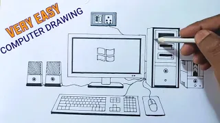 How to draw computer easy way Desktop computer drawing