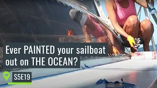 She is painting non skid on her sailboat whilst out sailing her boat by herself / S5E19