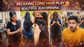 relaxing long hair play beautiful bun opening