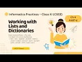 List Methods Built-in Functions Ch-4 Working with Lists and Dictionaries Part-4 Class11 IP CBSE