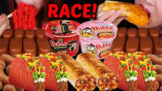 ASMR RACE! Tico chocolate ice cream bars, 10x Spicy Buldak Ramen, Taco Bell Grilled Cheese Burrito
