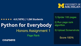 Python For Everybody Honors recognition Assignment 1 Spider Page rank algorithm Coursera py4e