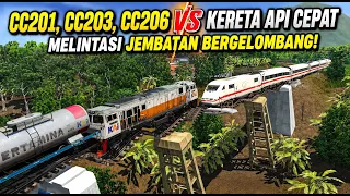 Kereta Api CC201, CC203, CC206 vs Kereta Api Cepat Melintasi Jembatan Bergelombang!