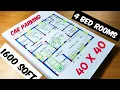 1600 sqft house plan with 4 bed rooms II 40 x 40 ghar ka naksha II 4 bhk house plan