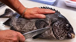 Japanese Street Food - SPOTTED KNIFEJAW FISH Sashimi Okinawa Seafood Japan