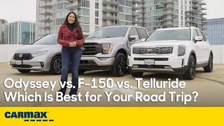 Best Family Road Trip Car Kia Telluride vs Ford F-150 vs Honda Odyssey Prices MPG Interior