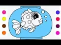 How To Draw Fish Coloring Pages For Kids Children Toddlers - Learn Colors With Drawing Sea Fish Art