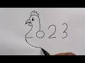 How To Draw Cock With 2023 Number How To Turn 2023 In Cock Drawing Cock Drawing Easy Step By Step