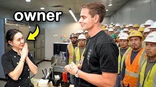 finding empty restaurants then bringing 100 construction workers