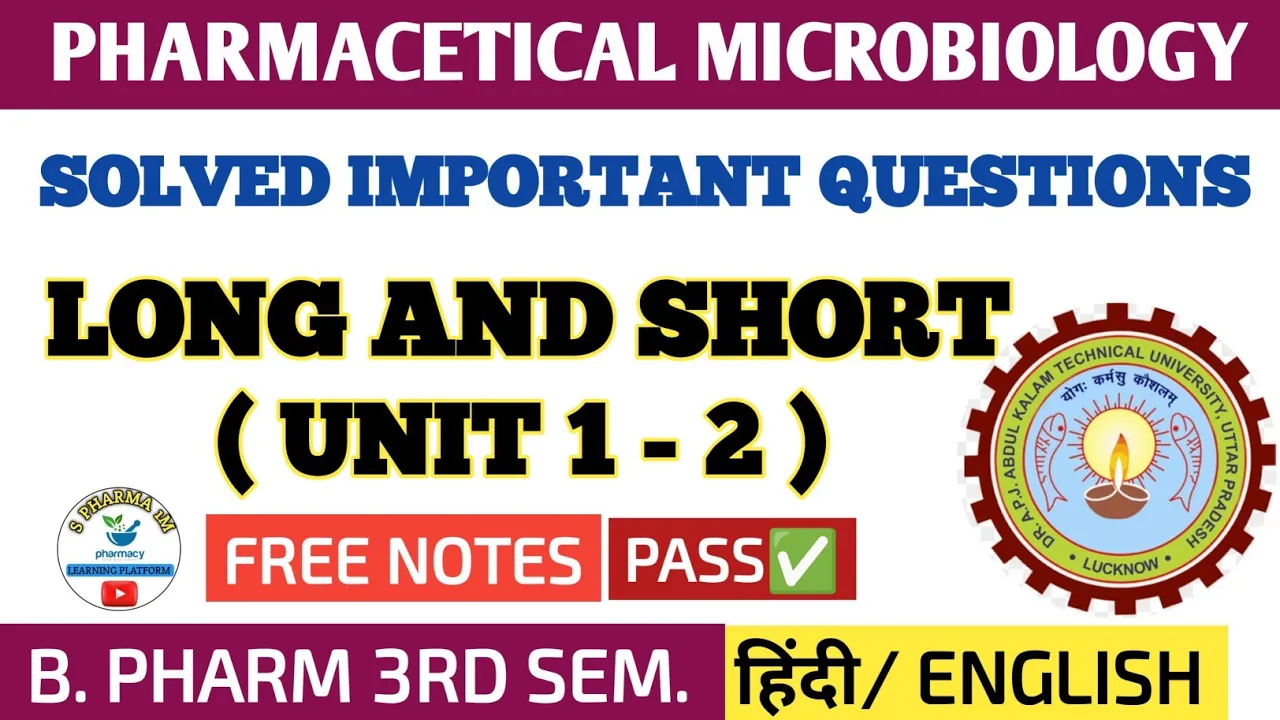 Pharmacetical microbiology । Unit 1&2। Solved long important questions। B. Pharm 3rd sem.