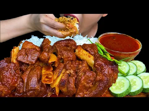 Download MP3 MUKBANG EATING||SPICY MUTTON MASALA CURRY, GREEN CHILLI, ONIONS \u0026 WHITE RICE