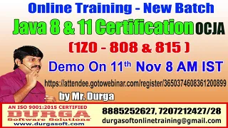 Java Certification 8 11 OCJA 1Z0 - 808 815 Online Training by Durga sir