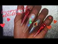 XXL COFFIN NAILS Red and Black Valentine s Design ENCAPSULATED GLITTER