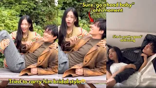 AHN EUNJIN PRETENDING TO LIFT JANG KIYONG UP KIYONG ADMITS EUNJIN S A PRETTY GOOD KISSER 