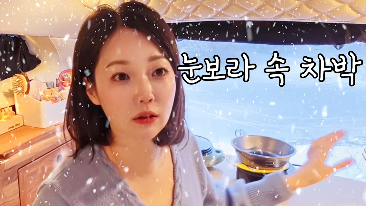 눈폭풍속 차박🌀❄집에 못 가나?😮부대찌개와 참이슬~버터전복구이~소고기유부초밥 냠냠🍣 サムネイル