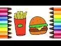 Hamburger Fries Restaurant Playset Coloring Pages Learn Colors for Kids with Colored markers