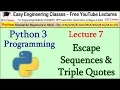 Python Tutorial in Hindi 7 - Escape sequences in Python 3