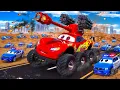 Download Lagu McQueen Tanker Helps Police Cars Fight Evil Giant Monster Trucks | Hero Cars Episode