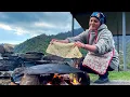 Download Lagu Delicious Large Kutabs with Fresh Greens Picked in the Mountains, Cooked on a Campfire