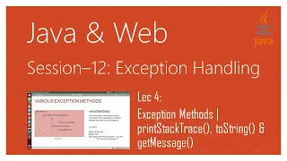 Exception Handling in Java Exception Methods printStackTrace toString getMessage