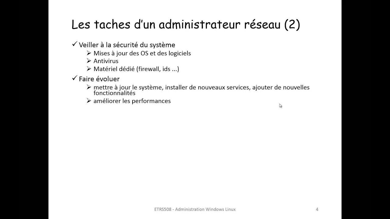 ETRS508 Vidéo 2  Taches et Bonnes Pratiques Administrateur Système