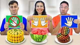No Hands vs. One Hand vs. Two Hands Food Challenge!