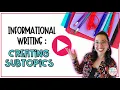 Teaching Informational Writing Creating Subtopics