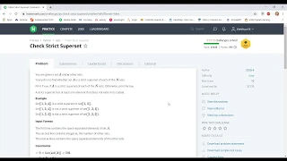 Check Strict SuperSet HackerRank Coding in Lockdown