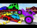 Download Lagu Double Flatbed Trailer Truck vs Speedbumps Train vs Cars | Tractor vs Train Beamng.Drive #012