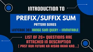 Introduction to Prefix and Suffix array Leetcode 303 Range sum query immutable Hindi explanation