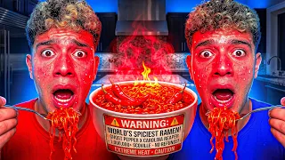 لما تعمل تحدي اندومي كوري حار نار 3x 🌶️🔥🥵بينك وبين اخوك في البيت 🏠 l التوينز المحبوب 👬❤️