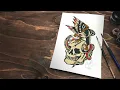 Tattoo Flash Paint Along Dagger Skull and Eagle