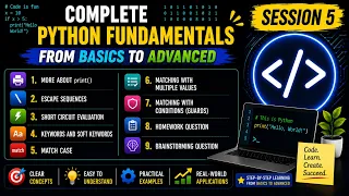 print Escape Sequences Keywords Match-Case Session 5 Python Tutorial for Beginners