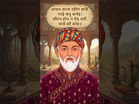 रहीम दास जी का दोहा - आवत काज रहीम कहि, गाढ़े बंधु सनेह।जीरन होत न पेड़ ज्यौं, थामे बरै बरेह॥
