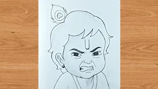Angry krishna on kans outline pencil shading drawing | janmashtami pencil art 