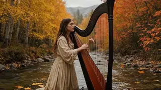 Heavenly Harp Music for Calm Focus 💜 8 hour of Peaceful Harp for Study, Work & Relaxation 🍂Autumn 4k