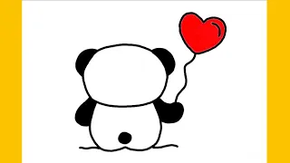 How to Draw a KAWAII PANDA with a HEART BALLOON Step by Step
