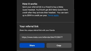 How to accept redeem a Meta Quest referral for 30 credit