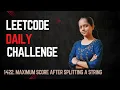 Leetcode 1422 Maximum Score After Splitting a String Java Prefix concept