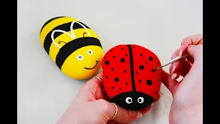 Easy Ladybug and Bumblebee Painted Rocks Step-by-Step Tutorial