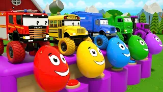 Ten In The Bed + Finger Family songs - Monster cars and surprise eggs are learning colors Kids Songs