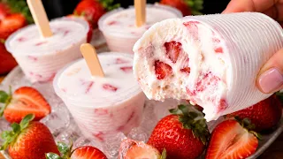 Paletas de fresa con crema ¡solo 4 ingredientes para un postre increíble!