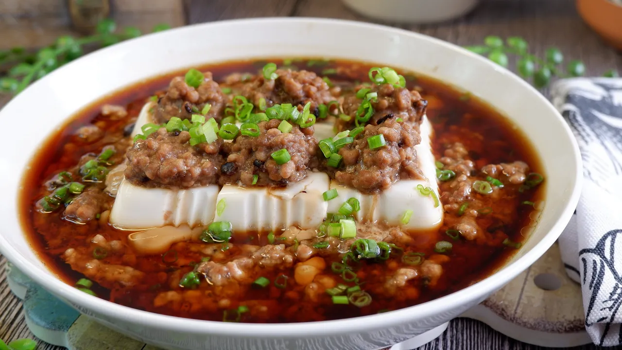 Super Yummy Steamed Tofu in Minced Pork Sauce  Chinese Beancurd Recipe