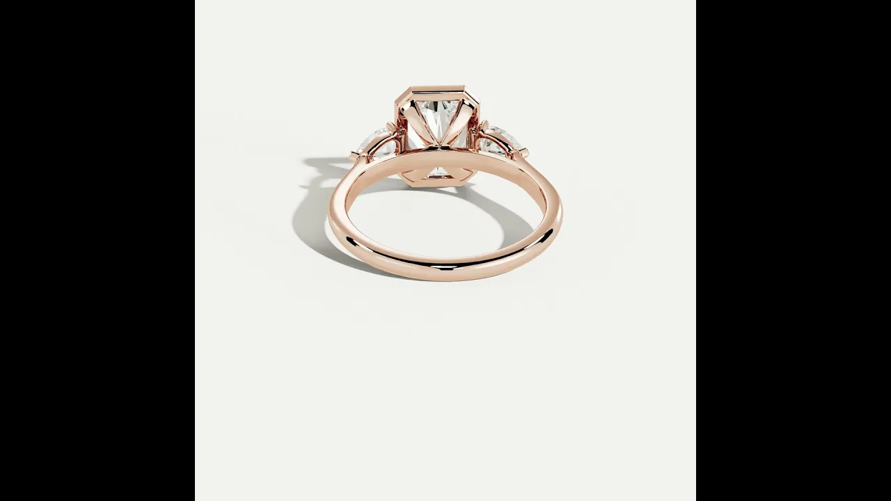 Zoey丨Radiant Bezel Set Lab Diamond Three-Stone Engagement Ring with Pear Side Stones