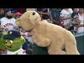 Houston Astros Mascot Orbit Brings Girl Giant Teddy Bear