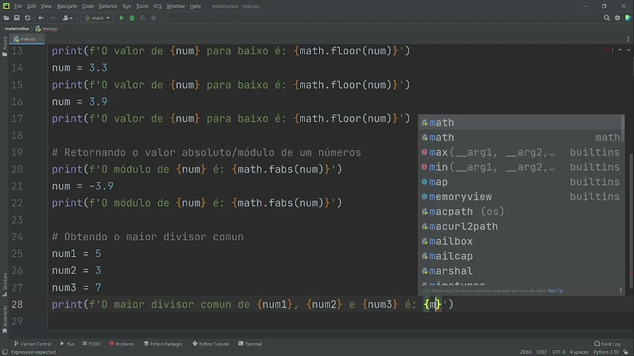 273 - Utilizando o módulo MATH para funções matemáticas Python
