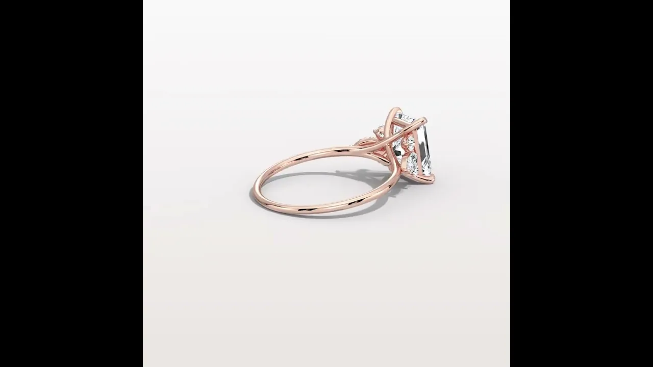 Colette丨Radiant Lab Diamond Split Shank Engagement Ring with Marquise & Round Accents