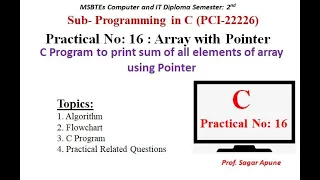 Practical-16 C Pro Print Sum of array elements by using Pointer PCI 22226 CPR MSBTE